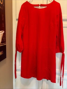 Skies Are Blue Red Long-Sleeve Tie Shift Dress